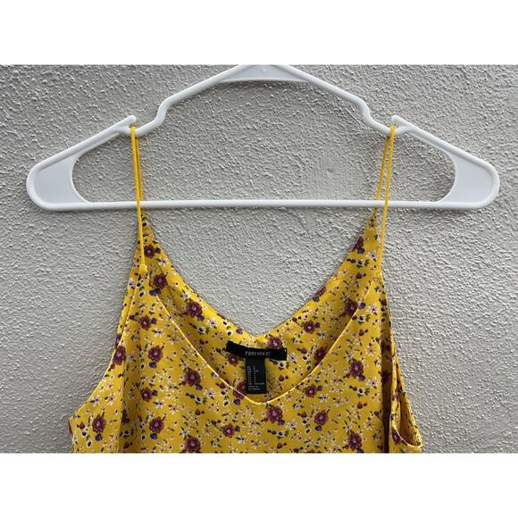 Womens Forever 21 Tank Top Size Small Yellow Floral Spaghetti Strap - Picture 2 of 8